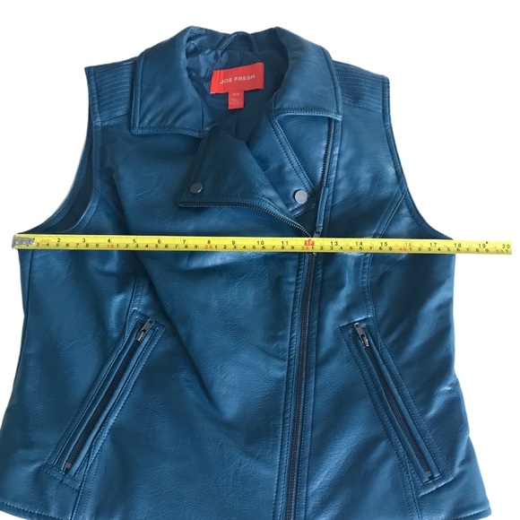 ✨Sold✨Faux Leather Zip Up Vest Med Joe Fresh Stone Blue In Colour - Picture 3 of 12